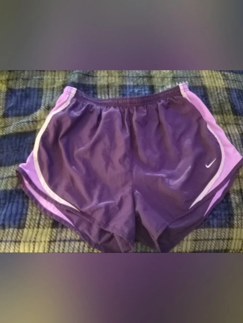 Nike Women's Purple Athletic Shorts with Pink Accents